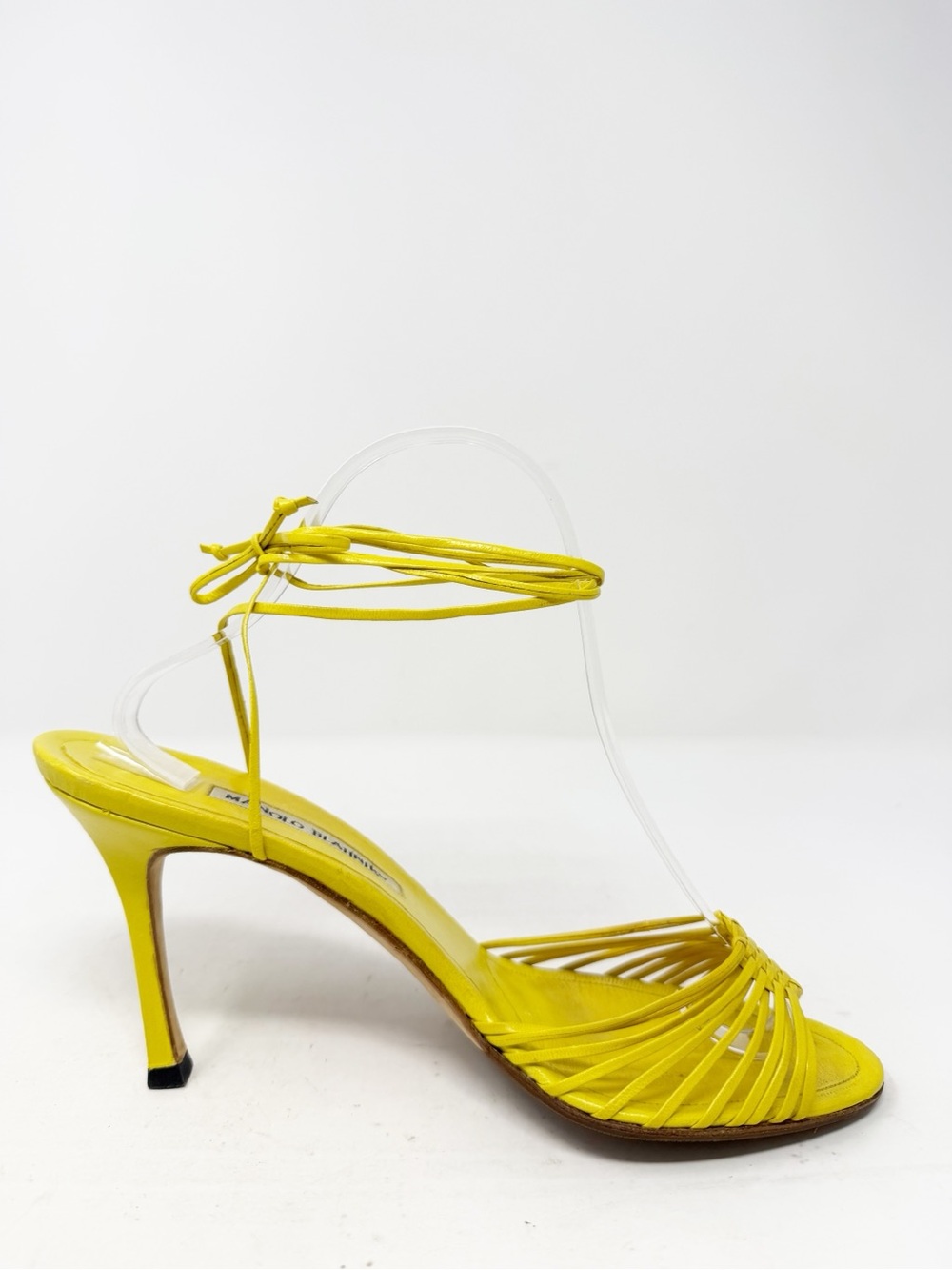 Manolo Blahnik Woven Strappy Heels Yellow Womens Size EU 40.5 - Picture 6 of 9